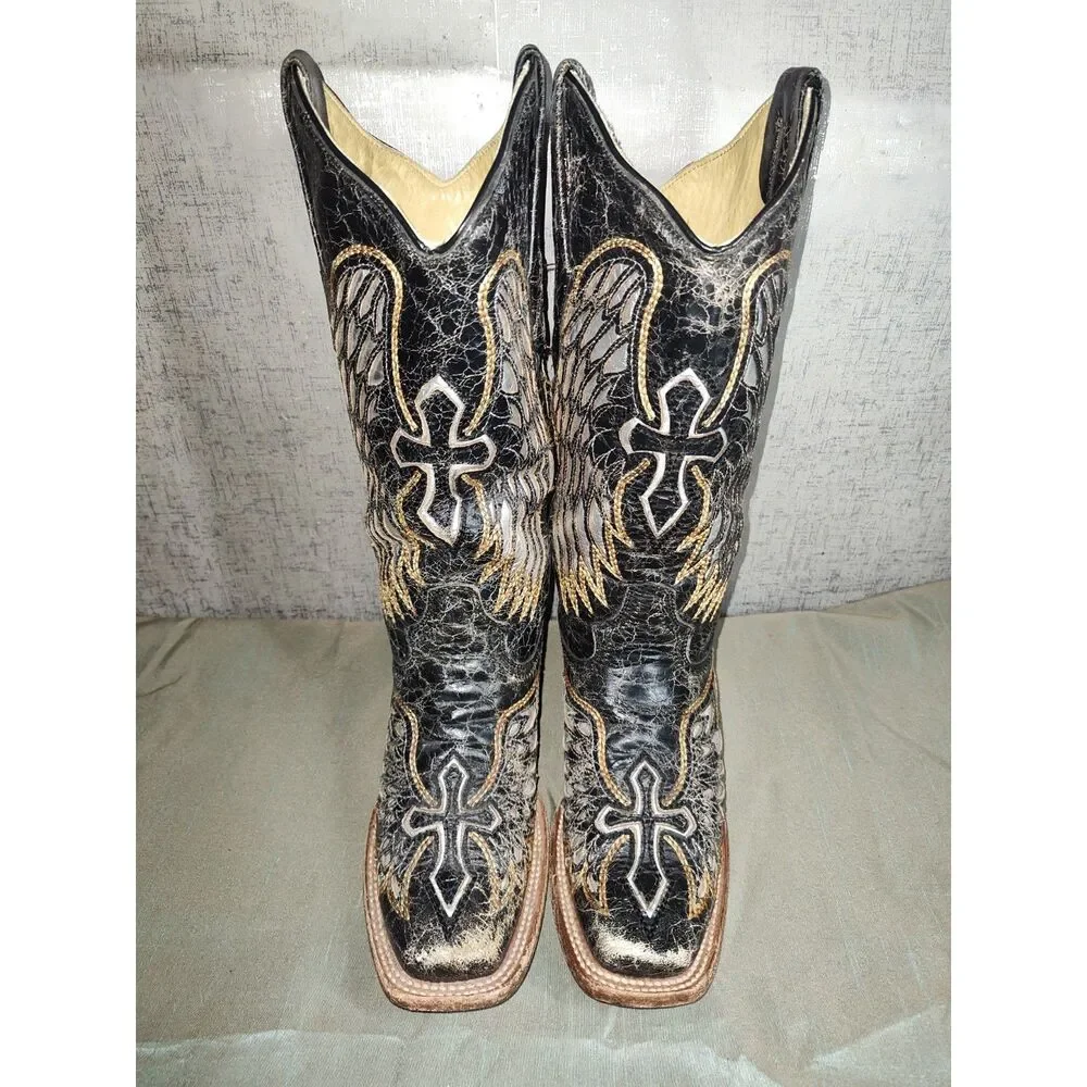 Corral Winged Cross Distressed Women's Western Boots Sz 6M